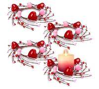 Red Berry Wreath | Valentine Table Centerpieces Artificial Ornament Wreath,Romantic Valentines Day Deco Pillar Candle Rings for Valentine's Day Wedding