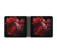 Red Betta Siamese Fighting Fish Bifold Wallet Leather Slim Cash Card Holder Cute Purse