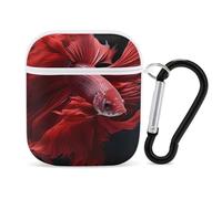 Red Betta Siamese Fighting Fish Earphone Case Cover Compatible with AirPods 1&2 Shockproof Bluetooth Headset Case White-style