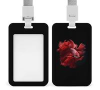 Red Betta Siamese Fighting Fish ID Badge Holder with Lanyard Name Card Holders for Nurse Teacher Officer