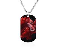 Red Betta Siamese Fighting Fish Memorial Necklace Titanium Steel Rectangle Tag Chain Pendant Jewelry Gift