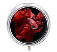 Red Betta Siamese Fighting Fish Pill Box 3 Compartment Small Portable Medicine Case Pill Organizer for Pocket Purse