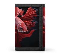 Red Betta Siamese Fighting Fish Trifold Wallet Cute Card Slots Holder Clutch Purse Wallets for Men Women