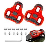 Red Bike Pedal Cleats Compatible with Look Keo and Cycling Shoes, with 9° Float, Anti-Slip TPU Material, Includes 2 Red Cleats, 6 Silver Screws and Washers, 1 Silver Wrench