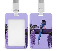 Red-Billed Blue Magpie Id Badge Holder with Breakaway Lanyard Abs Plastic Name Tag Holder Vertical Clear Front Window Push Slide Card Protector Gift for NurseTeacher Office Staff & Events