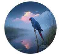 Red-billed Blue Parrot 1000 Piece Round Puzzle Gentle Flow Elderly Safe Engagement Activity Bird Retirement Gift Calming Art 1000pcs (67.5x67.5cm)