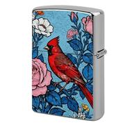 Red Bird and Flower Illustration Lighter Case Metal Double-Sided Lighter Cover Pocket Lighters Sleeve Windproof Lighters Accessories for Men Women