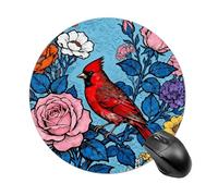 Red Bird and Flower Illustration Mouse Pad Round Laptop Mouse Mat Cute Computer Mousepad Keyboard Pad Non-Slip Desk Pads for Gaming Office Work Home