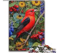 Red Bird And Flowers Jigsaw Puzzles for Adults 2000 Jigsaws, Stress Reliever Staycation Kill Time with Matching Poster And Trivia Sheet (70x100cm)