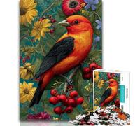 Red Bird And Flowers Jigsaw Puzzles for Teenagers 1000 Piece,Educational Games Home Decoration Suitable for Desktop Decoration 50x75cm
