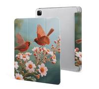 Red Bird Butterfly Flowers Case for iPad Pro 12.9 Inch 2022/2021/2020(6th/5th/4th Gen) Trifold Stand with Pencil Holder, Soft Silicone Shockproof Protective Cover, Slim Lightweight