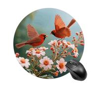 Red Bird Butterfly Flowers Mouse Pad Round Laptop Mouse Mat Cute Computer Mousepad Keyboard Pad Non-Slip Desk Pads for Gaming Office Work Home