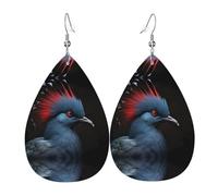 Red Bird Head Printed teardrop-shaped leather earrings | High-end design, light luxury earrings