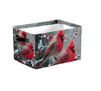 Red Bird Large Collapsible Storage Baskets with Handles, Christmas Fabric Storage Bin Organizer Box for Shelves, Toy Clothes Nursery Closet Living Room Decor