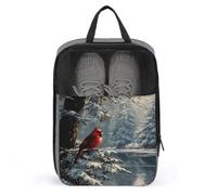 Red Bird on Evergreen Tree in Winter Shoe Bag for Travel Daily Use Anti-dust Storage Carrier Golf Shoe Pouch