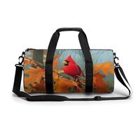 Red Bird on Oak Tree Orange Leaves Travel Gym Bag for Women Men Cylindrical Duffle Bag Sport Workout Bag with Shoulder Strap