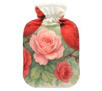 Red Bird Rose Hot Water Bottles with Velvet Cover Hot Water Bag for Neck and Shoulder Pain Relief
