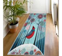 Red Bird Runner Rugs for Hallway, 80x200, Snow Forest Abstract Pattern Area Rug Bohemian Blue Print Carpet for Bedroom Living Room Kitchen Corridor Stairs Long Rugs Soft Anti-Slip Decor Rugs Nw525