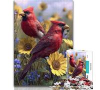 Red Bird Sunflower Puzzles for Adults Teens 1000pc Puzzle,Challenging Game And Family Play with Fully Interlocking Randomly Shaped Pieces (75x50cm)