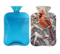 Red Bird Winter Berries Hot Water Bottle with Cover, 2L Hot Water Bag for Pain Relief, Neck Soft and Shoulder, Hand Feet Warmer, Hot and Cold Compress for Adult Kids