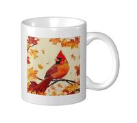 Red Bird with Maple Leaves Ceramic Cup, Elegant Coffee Mug Tee Drinkware Water Cup for Home Office 11oz