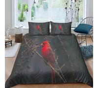 Red Birds and Animals Duvet Cover Sets Double 3D Printed Microfiber Branches and Fruits Bedding Set Ultra-Soft Quilt Cover 200 x 200 cm with Zipper Closure and 2 Pillowcases 50x75 cm a_531