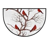 Red Birds Branches Half Round Door Mat Indoor Entrance,Christmas Xmas Bird Non Slip Absorbent Doormats,30x18 Inch Wear Resistant Semi Circle Floor Mats Area Rugs for Kitchen Patio Home Decor