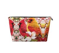 Red Birds Design Leather Travel Toiletry Bag, Makeup Cosmetic Pouch with All-Over Print,Leather Material,Water-Resistant,Large Capacity Organizer for Women Men