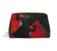 Red Birds Fauna Wild Printed Leather Makeup Bag for Women Girls - Portable Travel Cosmetic Organiser Toiletry Bag