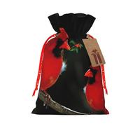 Red Birds Fauna Wild Printing Drawstring Christmas Bag With Kraft Tag 4.7x6.9 Inch For Halloween Wrapping Gifts