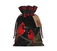 Red Birds Fauna Wild S Christmas drawstring gift bags printed flower-strap gift bags perfect for birthdays and holiday parties