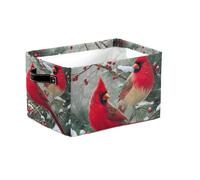 Red Birds Large Collapsible Storage Baskets with Handles, Christmas Pine Fabric Storage Bin Organizer Box for Shelves, Toy Clothes Nursery Closet Living Room Decor
