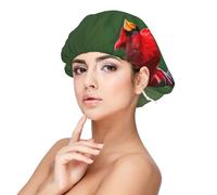 Red Birds Print Adult's Satin Sleeping Cap, Maintain Hairstyle, and Ensure Comfortable Sleep, 13 inches, Black, One size