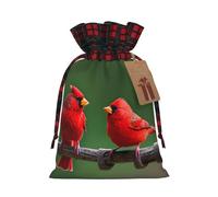 Red Birds Print Christmas Burlap Gift Bags With Drawstrings Goodie Bags Storage Party Supplies