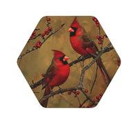 Red birds Print Leather Coaster Set of 6, Hexagon Coasters Table Decorative Coffee Cup Beverage Coasters Wine Beer Bar Coasters for Hot Drinks Table Protection