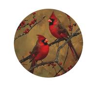 Red birds Print Leather Coaster Set of 6, Round Shape Coasters Table Decorative Coffee Cup Beverage Coasters Wine Beer Bar Coasters for Hot Drinks Table Protection