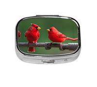 Red Birds Print Pill Case Portable Square Pill Box with 2 Compartments,for Purse Pill Box Travel Bag