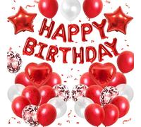 Red Birthday Decorations for Girls,Red and White Balloons Happy Birthday Banner Balloon Heart and Star Foil Balloons for Women Girls Birthday Baby Shower Party Decorations