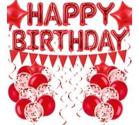 Red Birthday Decorations - Helium Balloons, Confetti, Letter Banner for Party Supplies