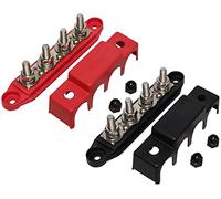 (Red & Black) 5/16" 4 Stud Bus BAR Power Distribution Block - Made in The USA - for Marine Battery Terminals, 12v Power and Ground Distribution Blocks - Terminal Block for Battery Terminals - BusBar