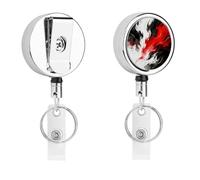 Red Black Abstract Retractable Work Badge Holder Keychain Badge Reel 24.4" Cord & 360° Swivel Alligator Clip Heavy Duty Id Name Tag Holder for Nurses Doctors Teachers Office Workers