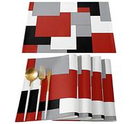 Red Black and Grey Placemats Set of 4,Heat Insulation Table Mats Non Slip Washable Dining Placemats, Modern Art Abstract Table Place Mats for Wedding Holiday Party Kitchen Decor 13x19 in