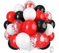 Red Black and White Balloons, 12 Inch Matte Red Black and White with Red Confetti Helium Latex Balloons Set for Boys Casino Racing Theme Birthday Wedding Baby Shower Graduation Party Decorations
