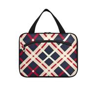 Red Black and White Plaid Pattern Hanging Travel Makeup Organizer with Hook, Designer Compact kit Bag for Men for Trip Essentials Bathroom estuche para guardar maquillaje L