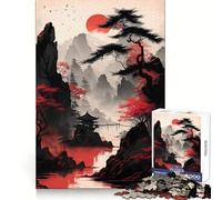 Red Black Asian Style Jigsaw Puzzles for Adults 1000 Piece Smart Game Relaxing Fun Pattern Assembly Cherished Gift (50x75cm)