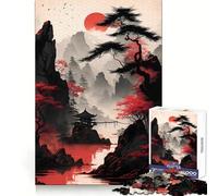 Red Black Asian Style Jigsaw Puzzles for Adults1000 Pieces Smart Game Quiet Calm Pattern Assembly Amazing Present (38x26cm)
