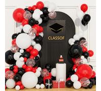 Red Black Balloon Arch Kit, 146Pcs 5 12 18 Inch Red Black White Confetti Party Balloons Garland for Birthday Baby Shower Congratulations Graduation Anniversary Party Decorations Supplies