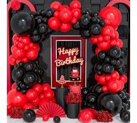 Red Black Balloons, 120 Pcs Red and Black Latex Balloon Arch Garland Kit with Different Sizes 18/12/10/5 Inch for Birthday Retirement Bachelorette Pocker Casino Night Las Vegas Theme Party Decoration