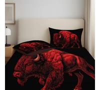 Red Black Bedspread Soft Microfibre Double Fitted Sheet with 12 inch (30 cm) Deep Pocket - 135 x 190 x 30 cm + 2 x 50 x 80, Modern Water Buffalo Lines Fitted Sheet