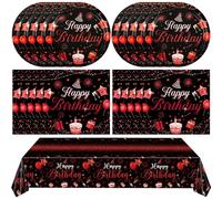 Red and Black Birthday Decorations Happy Birthday Party Supplies Set with Birthday Confetti Sprinkles Design Includes Disposable Paper Birthday Plates and Napkins Tablecloth for Boys Girls Men Women